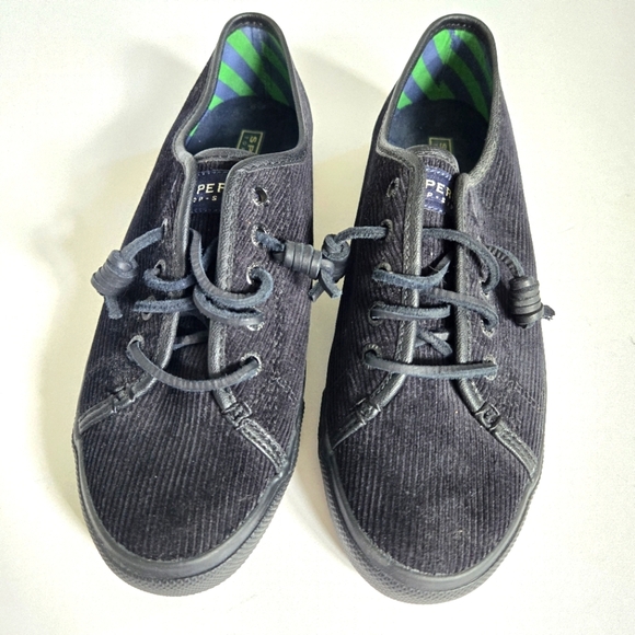 Sperry top sider black corduroy leather laces like new sz 8 - Picture 1 of 5